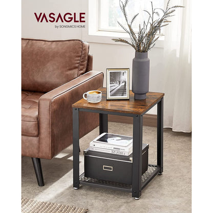 VASAGLE Side Table with Mesh Shelf Rustic Brown and Black