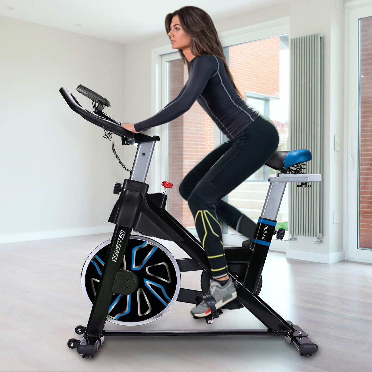 PowerTrain RX-600 Exercise Spin Bike Cardio Cycle - Blue