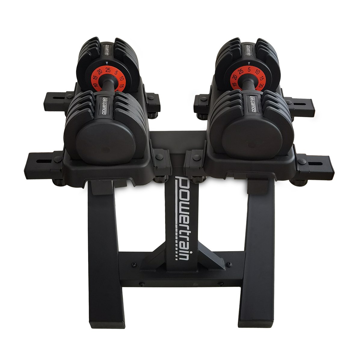 Powertrain GEN2 Pro Adjustable Dumbbell Set - 2 x 25kg (50kg) Home Gym Weights with Stand