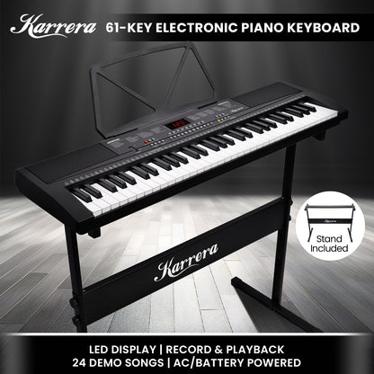 Karrera 61-Key Electronic Piano Keyboard 75cm with Stand - Black