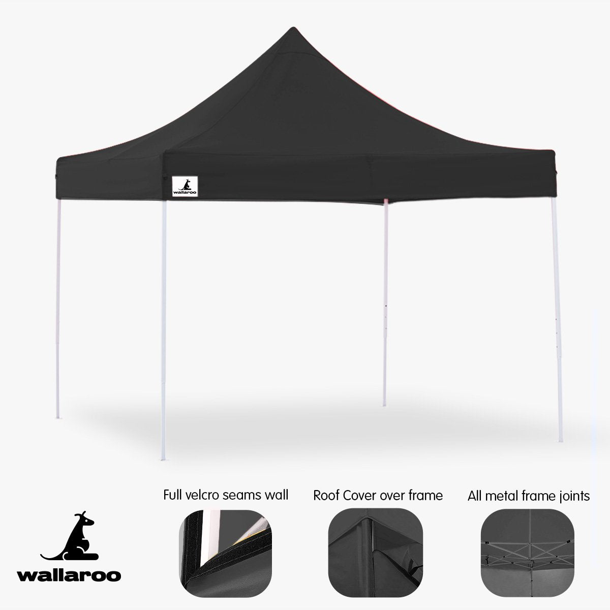 Wallaroo Gazebo Tent Marquee 3x3 PopUp Outdoor Black