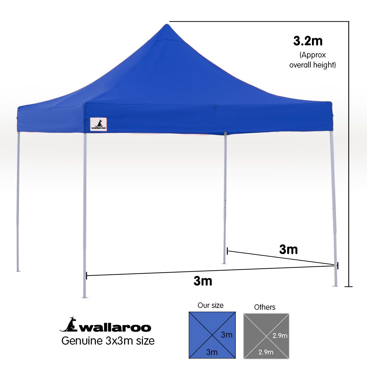 Wallaroo Gazebo Tent Marquee 3x3 PopUp Outdoor- Blue