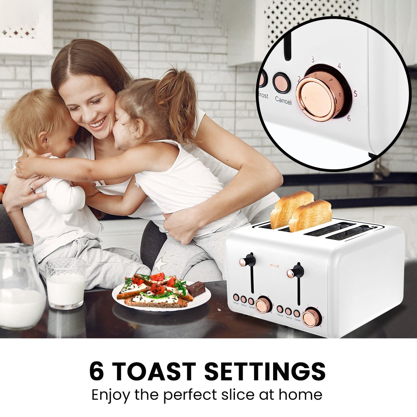 Pronti Rose Trim Collection Toaster & Kettle Bundle - White