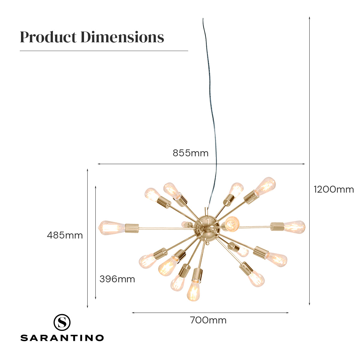 Sarantino 15-Light Sputnik Chandelier in Brass Finish