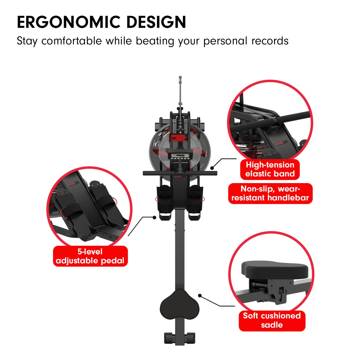 Powertrain 13L Water Resistance Rowing Machine Rower