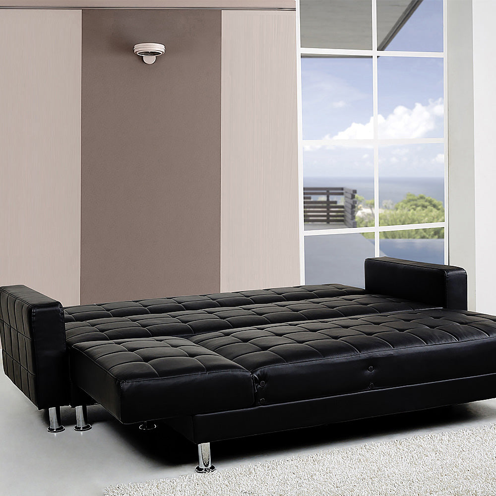 Sarantino Corner Faux Leather Sofa Bed Couch with Chaise - Black