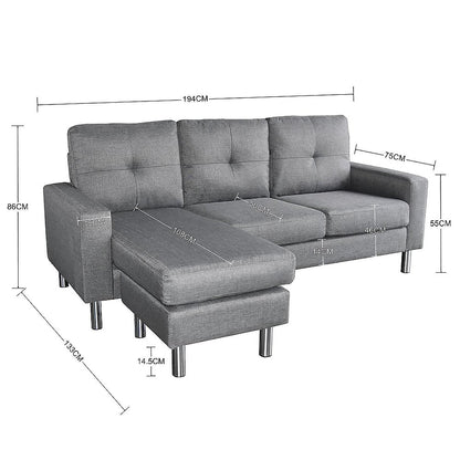 Sarantino Linen Fabric Corner Sofa Lounge Couch Modular Furniture L Chair Home Chaise Grey