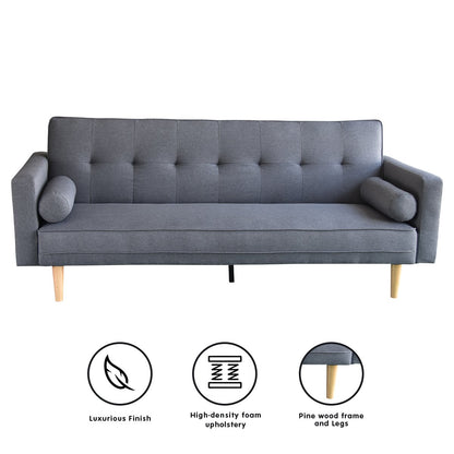 Sarantino Madison Sofa Bed Lounge Couch Futon Furniture Home Dark Grey Linen Fabric Suite