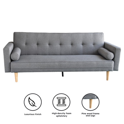 Sarantino Madison Sofa Bed Lounge Couch Futon Furniture Home Light Grey Linen Fabric Suite