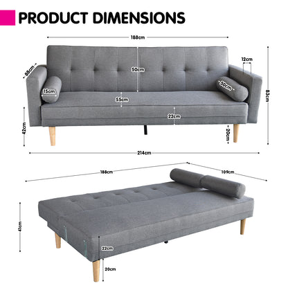 Sarantino Madison Sofa Bed Lounge Couch Futon Furniture Home Light Grey Linen Fabric Suite