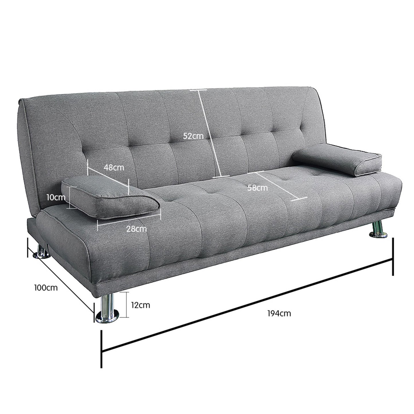 Sarantino Manhattan Sofa Bed Lounge Couch Futon Furniture Home Light Grey Linen Fabric Suite