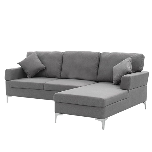 Sarantino 3 Seater Linen Fabric Sofa Lounge Left Side Chaise Couch Furniture Dark Grey L-shaped