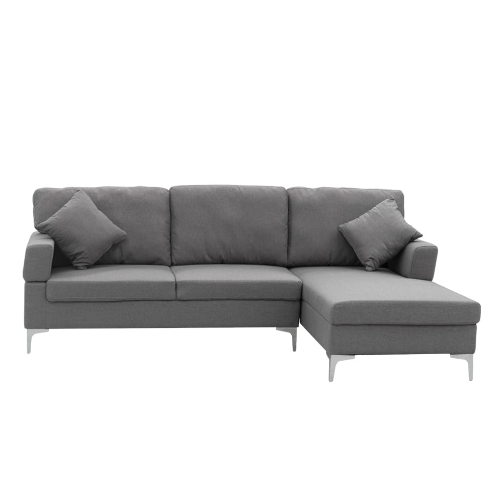 Sarantino 3 Seater Linen Fabric Sofa Lounge Left Side Chaise Couch Furniture Dark Grey L-shaped