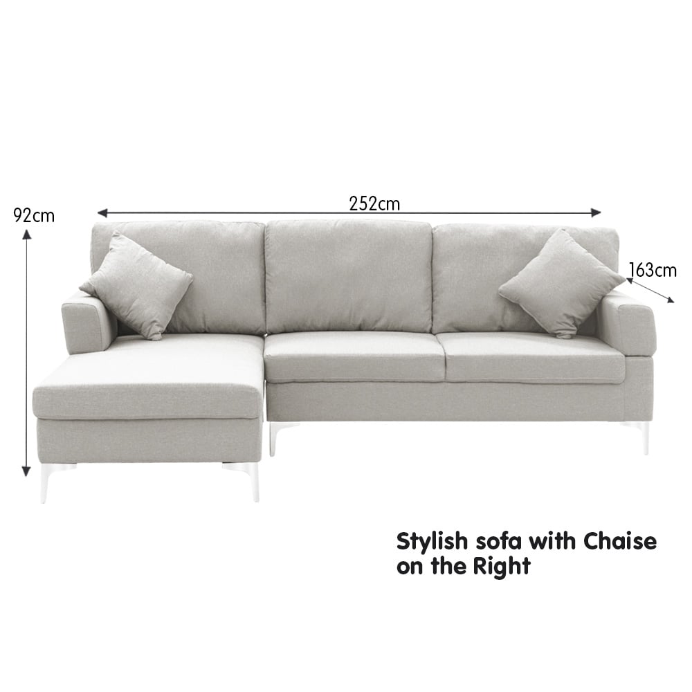 Sarantino Linen Fabric Corner Sofa Couch Lounge L-shape W/right Chaise Seat Light Grey