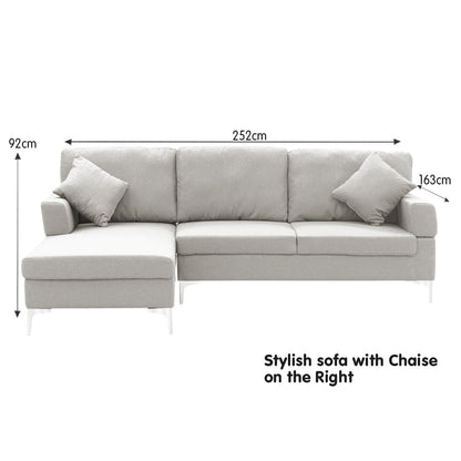 Sarantino Linen Fabric Corner Sofa Couch Lounge L-shape W/right Chaise Seat Light Grey