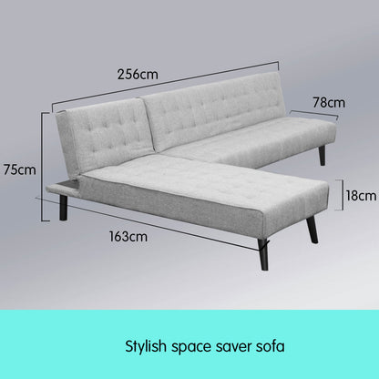 Sarantino 3-seater Corner Sofa Bed With Lounge Chaise Couch Furniture faux linen fabric Light Grey