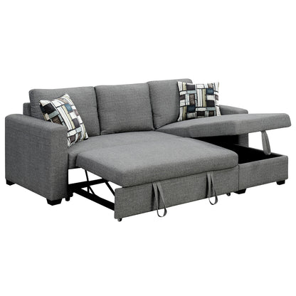 Sarantino Fontana Pullout Sofa Bed with Storage Chaise Lounge faux linen fabric - Grey