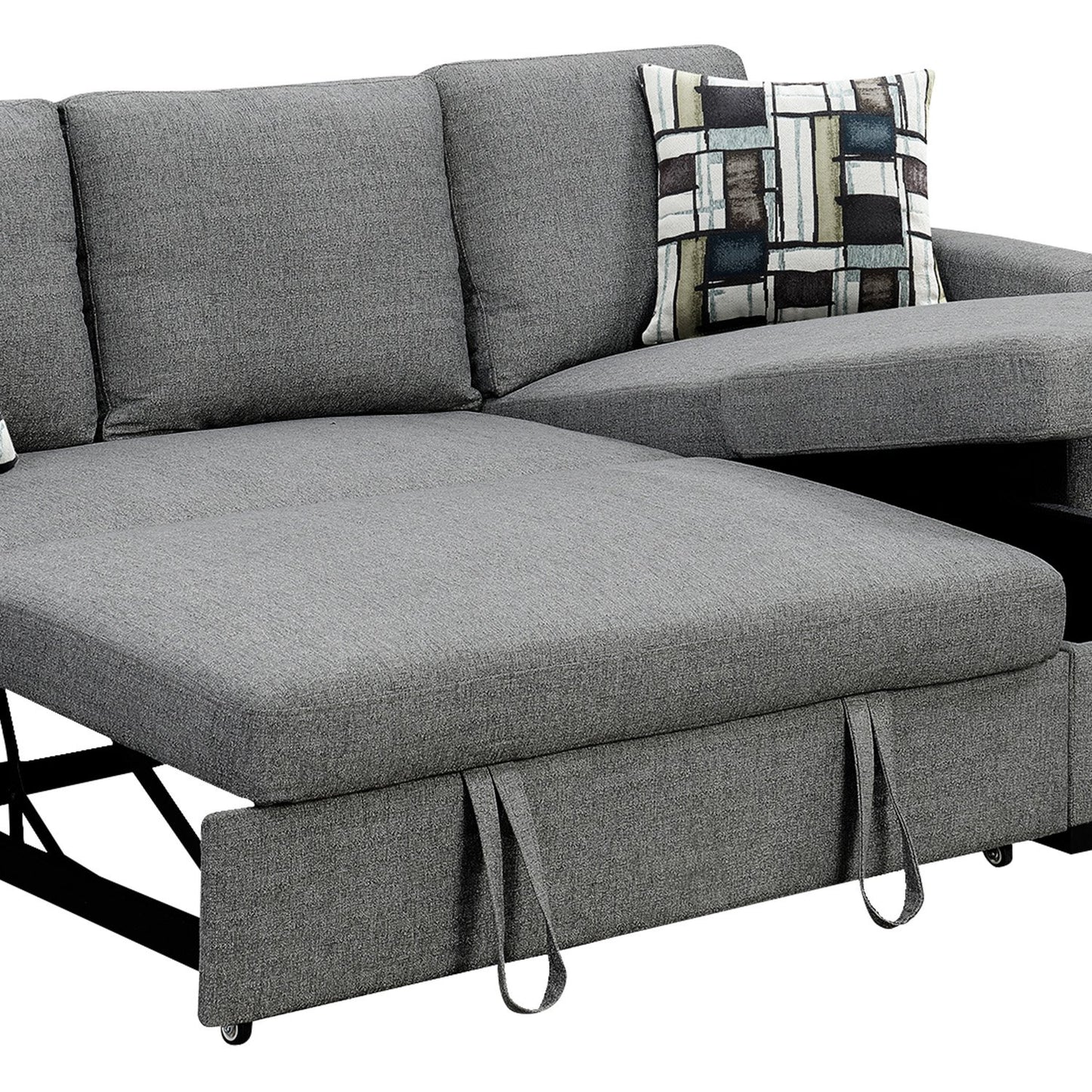 Sarantino Fontana Pullout Sofa Bed with Storage Chaise Lounge faux linen fabric - Grey