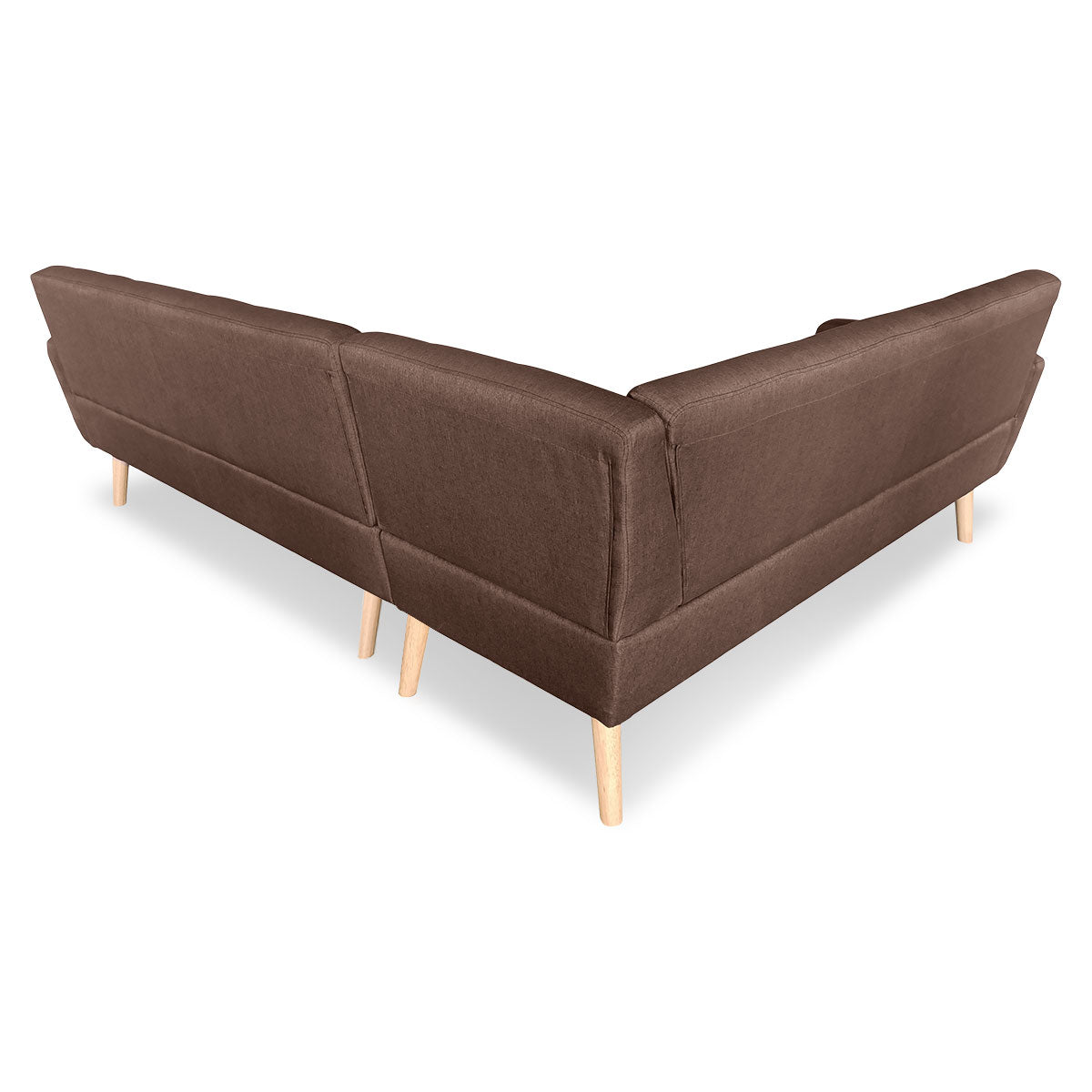 Sarantino Faux Linen Fabric Corner Wooden Sofa Lounge L-shaped with Chaise - Brown