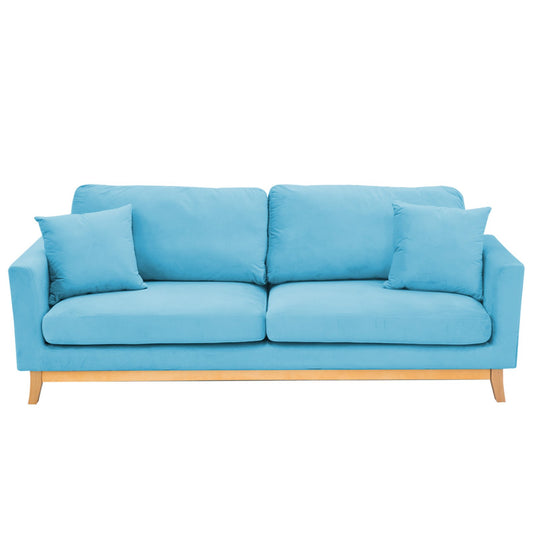 Sarantino 3 Seater Faux Velvet Fabric Wooden Sofa Bed Couch Furniture - Blue