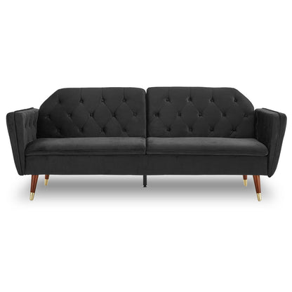 Sarantino Faux Velvet Fabric Tufted Sofa Bed Couch Futon - Black