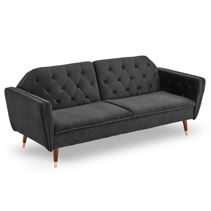 Sarantino Faux Velvet Fabric Tufted Sofa Bed Couch Futon - Black