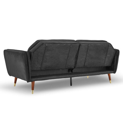 Sarantino Faux Velvet Fabric Tufted Sofa Bed Couch Futon - Black