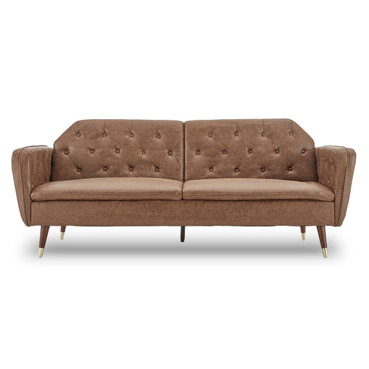 Sarantino Faux Velvet Fabric Tufted Sofa Bed Couch Futon - Brown