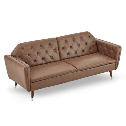 Sarantino Faux Velvet Fabric Tufted Sofa Bed Couch Futon - Brown