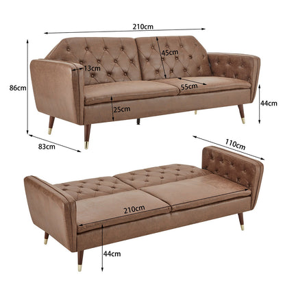 Sarantino Faux Velvet Fabric Tufted Sofa Bed Couch Futon - Brown