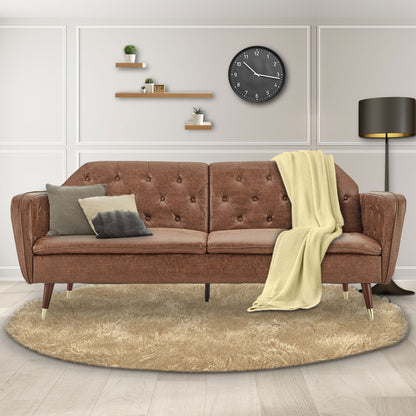 Sarantino Faux Velvet Fabric Tufted Sofa Bed Couch Futon - Brown