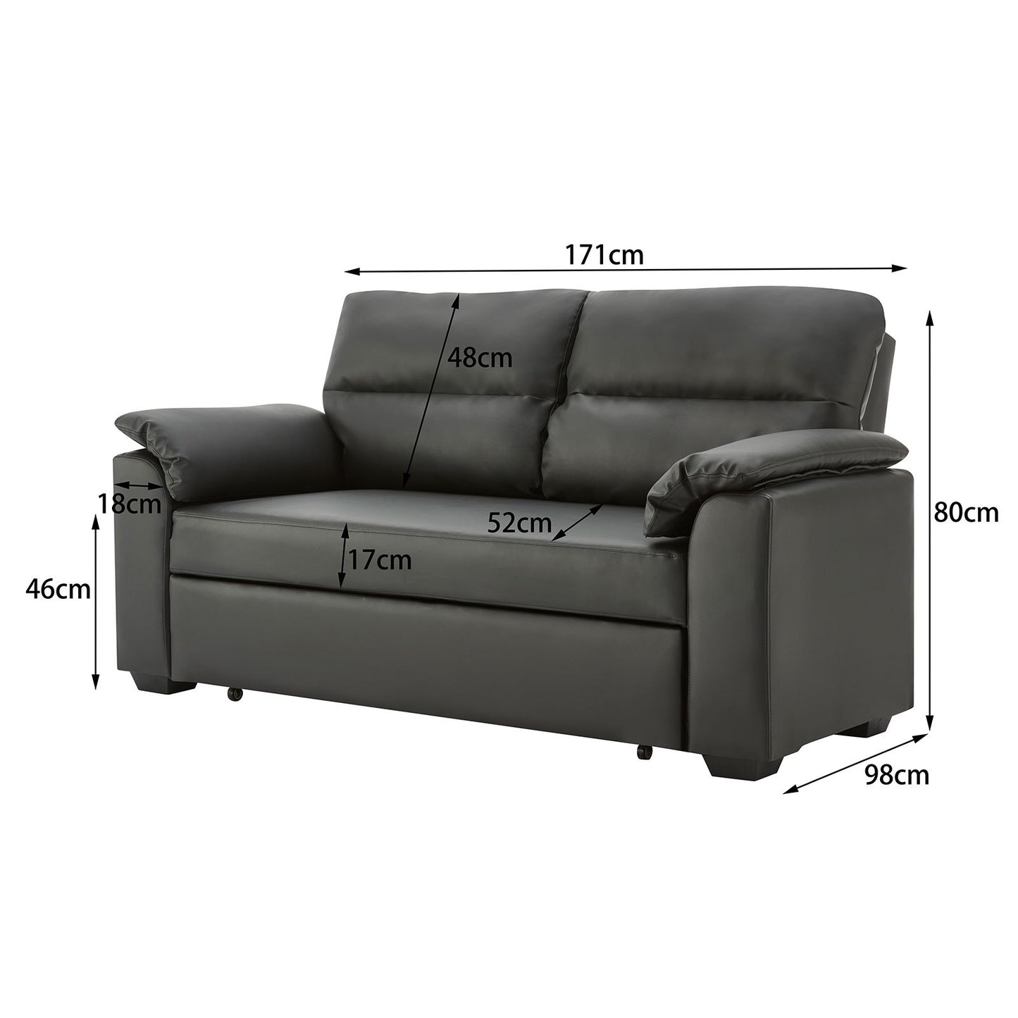 Sarantino Faux Leather Sofa Bed Couch Lounge - Black