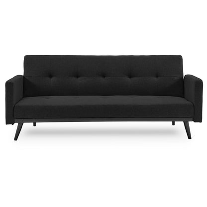 Sarantino Tufted Faux Linen Fabric 3-Seater Sofa Bed with Armrests - Black