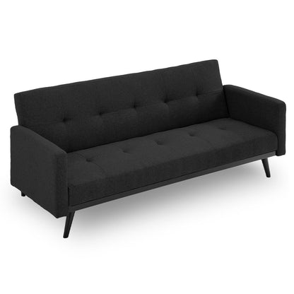 Sarantino Tufted Faux Linen Fabric 3-Seater Sofa Bed with Armrests - Black