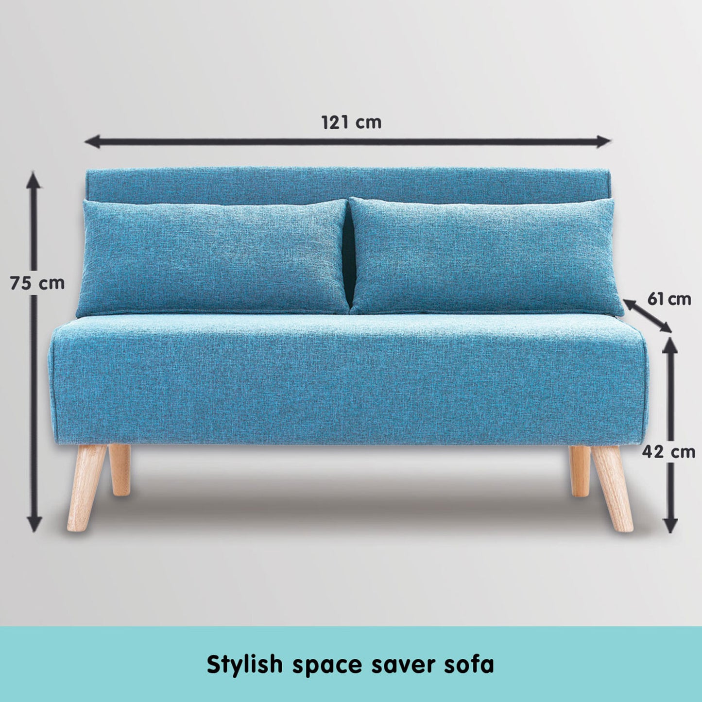 Sarantino Adjustable Corner Sofa 2-Seater Lounge Linen Fabric Bed Seat - Blue