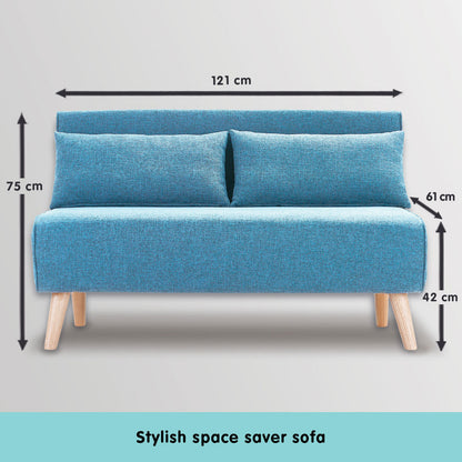 Sarantino Adjustable Corner Sofa 2-Seater Lounge Linen Fabric Bed Seat - Blue