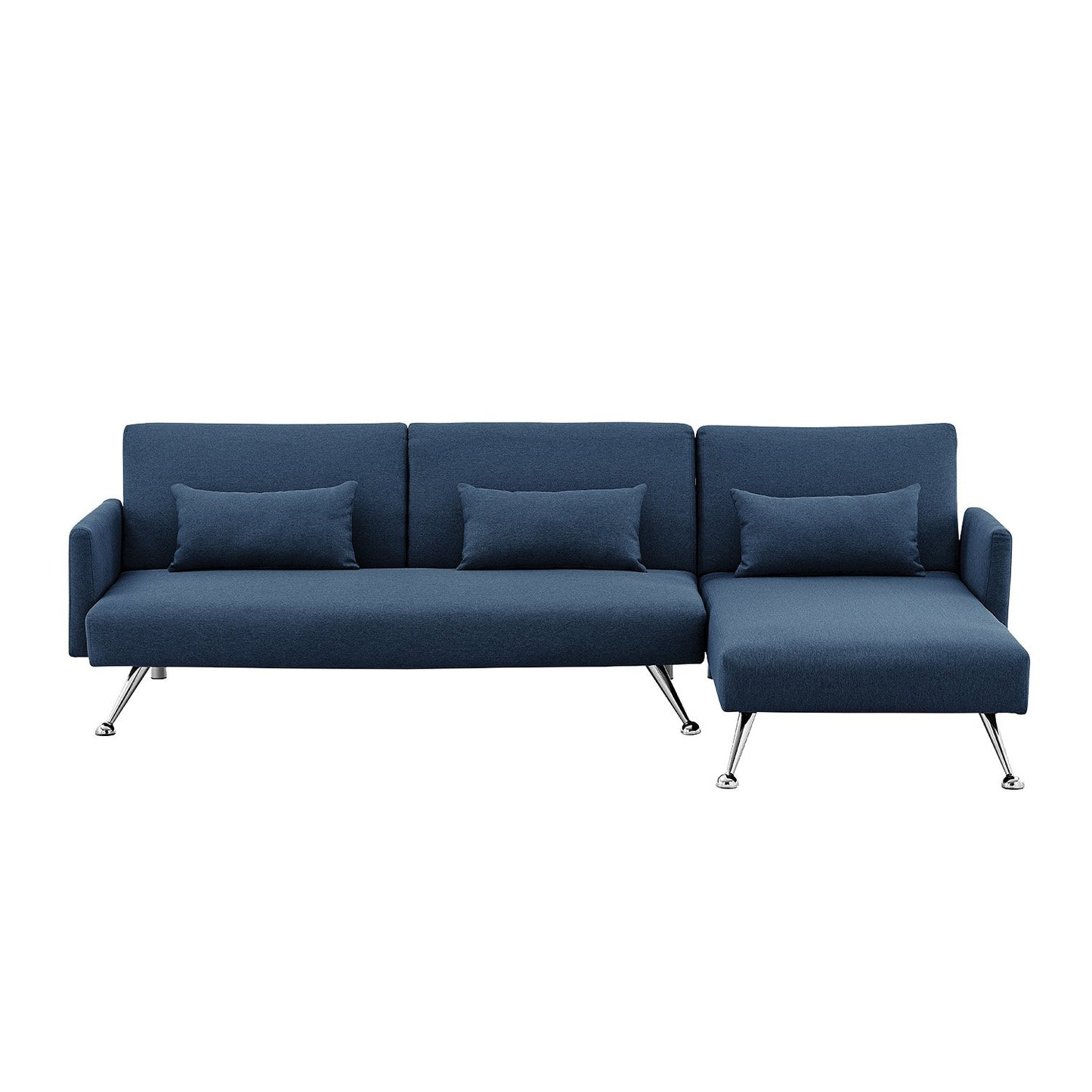 Sarantino Mia 3-Seater Sofa Bed with Chaise & 3 Pillows faux linen fabric - Blue