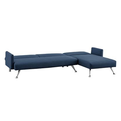 Sarantino Mia 3-Seater Sofa Bed with Chaise & 3 Pillows faux linen fabric - Blue