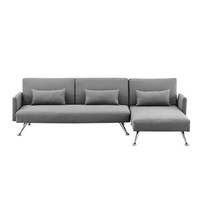 Sarantino Mia 3-Seater Corner Sofa Bed Chaise and Pillows Dark faux linen fabric Grey