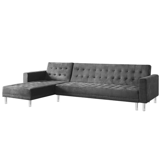 Sarantino Faux Velvet Fabric Corner Wooden Sofa Bed Couch with Chaise - Grey