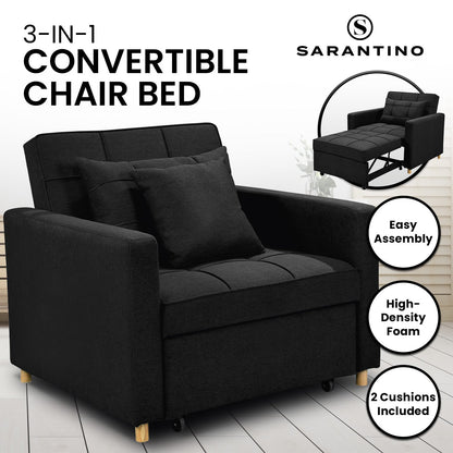 Sarantino Suri 3-in-1 Convertible Lounge Chair Bed Fabric - Black