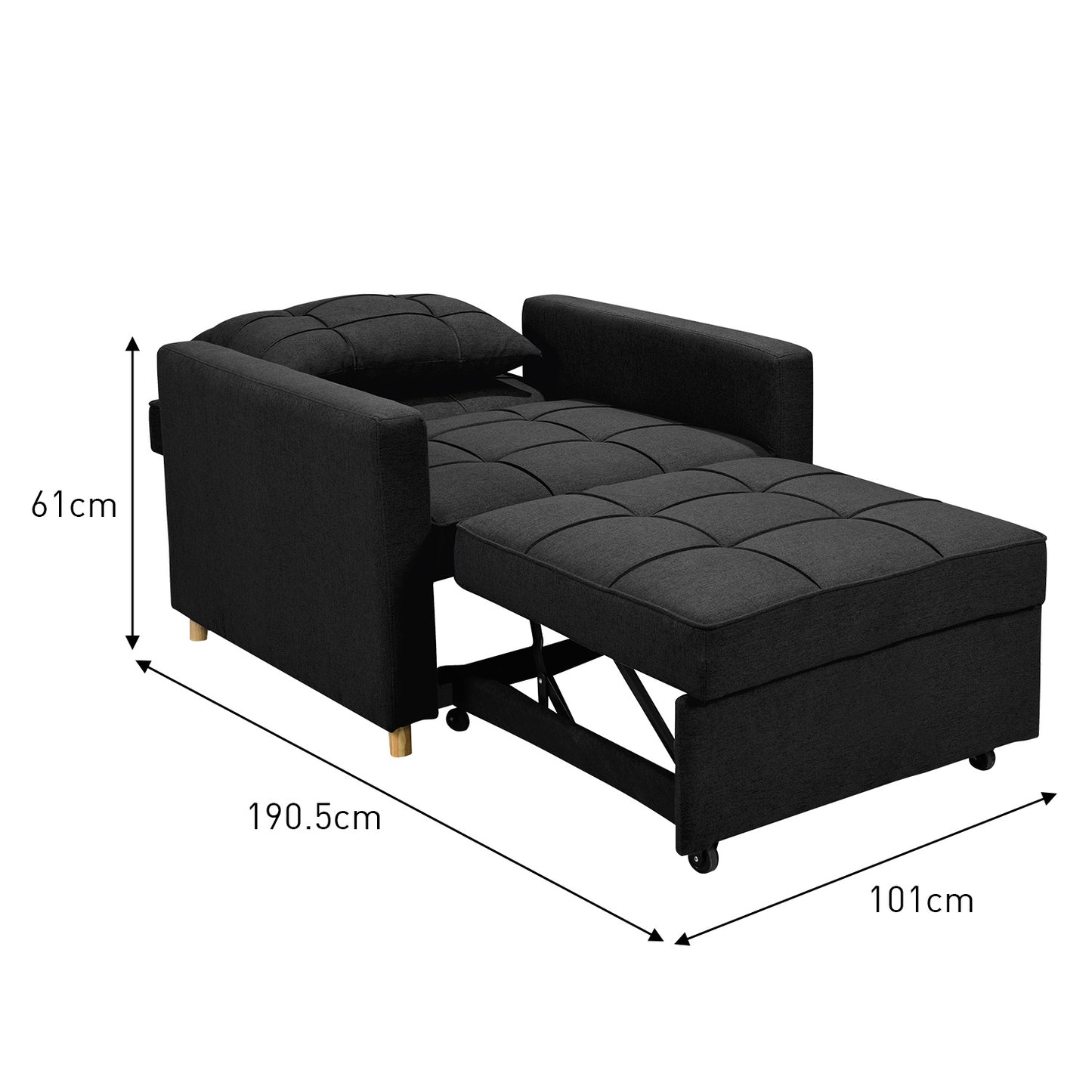 Sarantino Suri 3-in-1 Convertible Lounge Chair Bed Fabric - Black