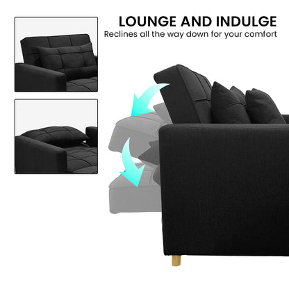 Sarantino Suri 3-in-1 Convertible Lounge Chair Bed Fabric - Black