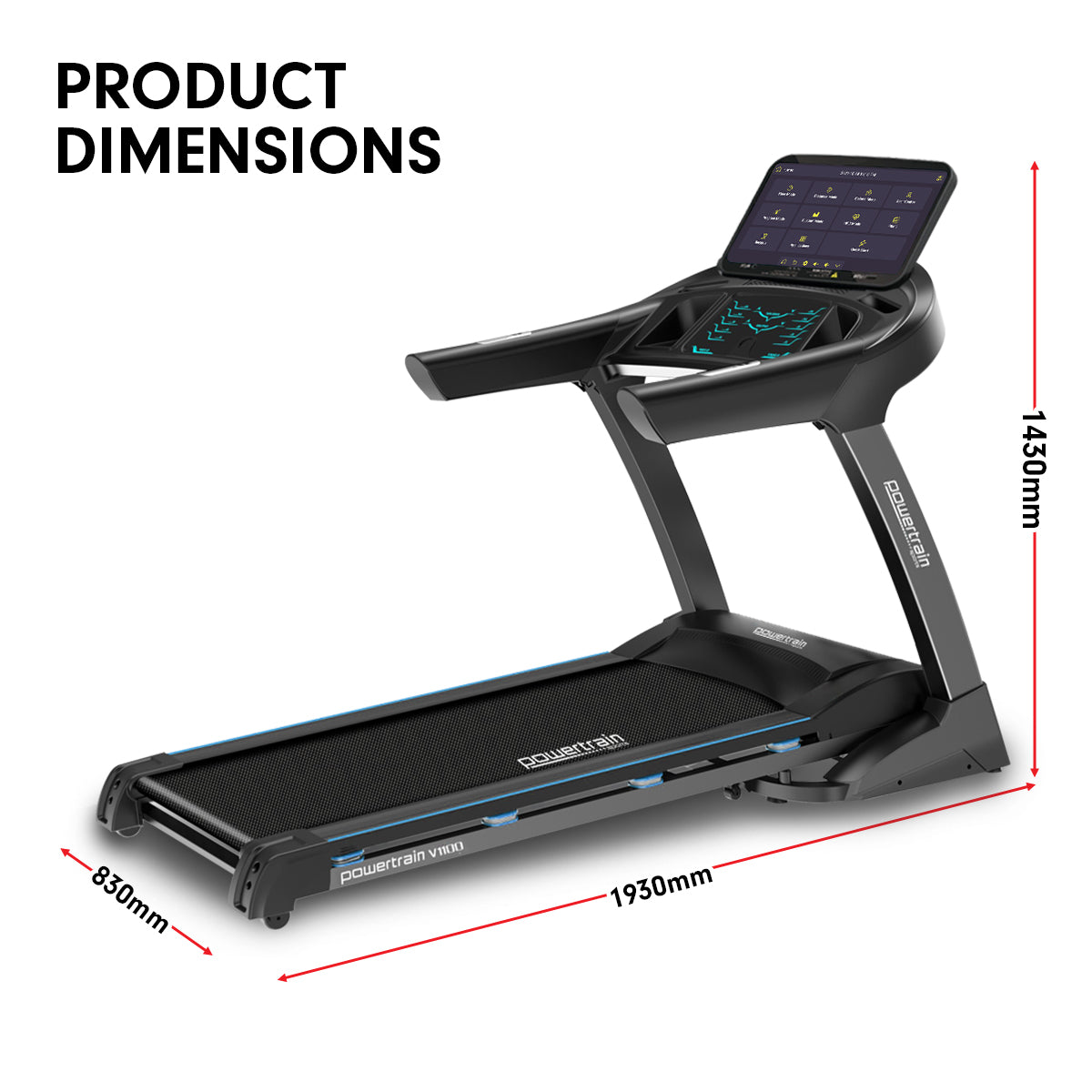 Powertrain V1100 Treadmill with Wifi Touch Screen & Incline