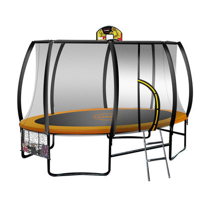 Kahuna 8ft X 14t Outdoor Orange Oval Trampoline With Safety Enclosure And Basketball Hoop Set