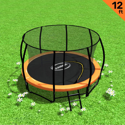 Kahuna 12ft Trampoline Free Ladder Spring Mat Net Safety Pad Cover Round Enclosure - Orange