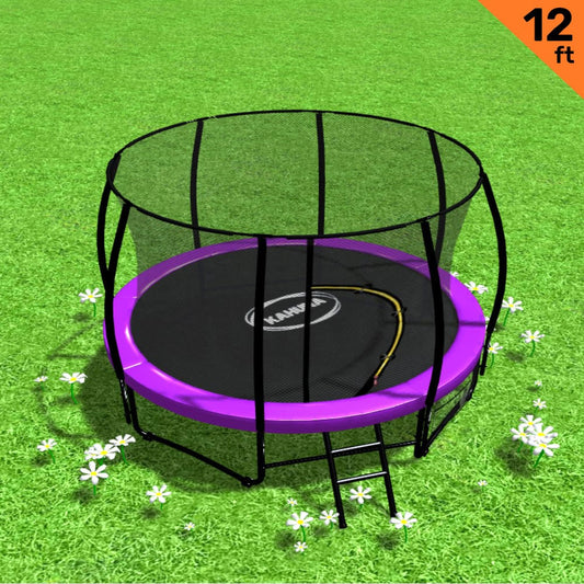 Kahuna 12ft Trampoline Free Ladder Spring Mat Net Safety Pad Cover Round Enclosure - Purple