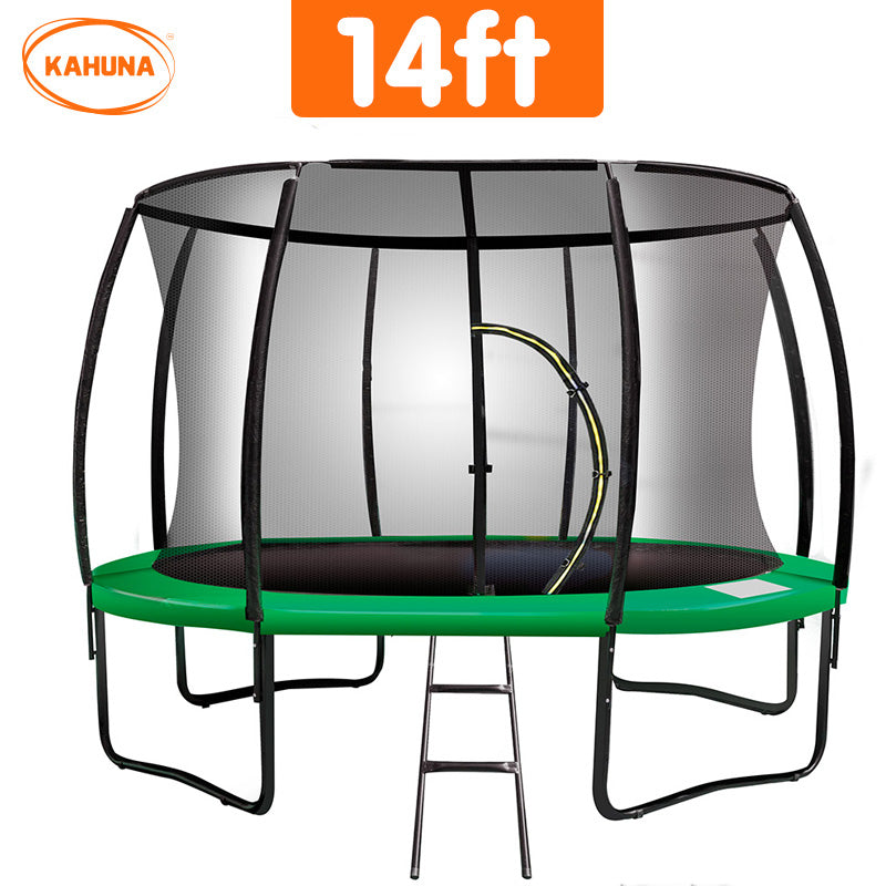 Kahuna 14ft Trampoline Free Ladder Spring Mat Net Safety Pad Cover Round Enclosure - Green