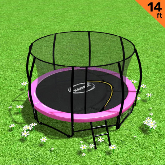 Kahuna 14ft Trampoline Free Ladder Spring Mat Net Safety Pad Cover Round Enclosure - Pink