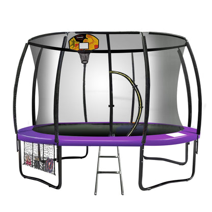 Kahuna 14ft Outdoor Trampoline Kids Children With Safety Enclosure Pad Mat Ladder Basketball Hoop Set - Purple